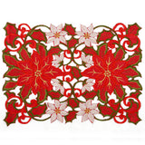 Simhomsen Embroidered Christmas Holidays Red Poinsettia Placemat 12 × 18 Inch Set of 6 Simhomsen