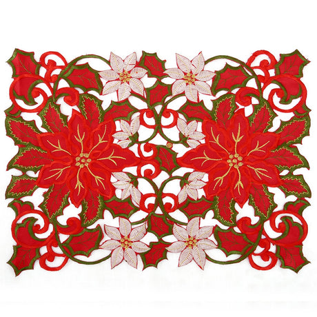 Simhomsen Embroidered Christmas Holidays Red Poinsettia Placemat 12 × 18 Inch Set of 6 Simhomsen