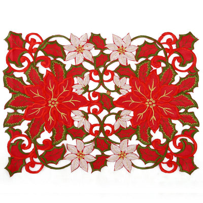 Simhomsen Embroidered Christmas Holidays Red Poinsettia Placemat 12 × 18 Inch Set of 6