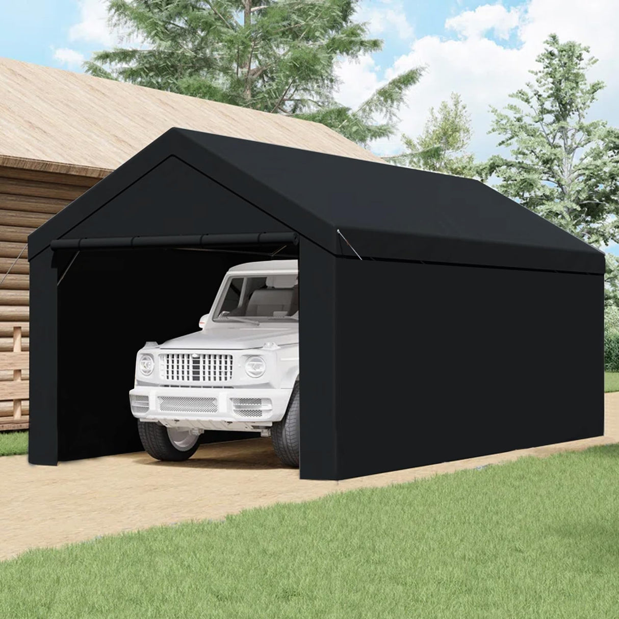 Caravan Canopy Domain 10 x 20 Foot Durable Sidewalls for Garage Carport Canopy Car Tent with Dual Zippers and Roll Up Door, Black (Sidewalls Only) Caravan