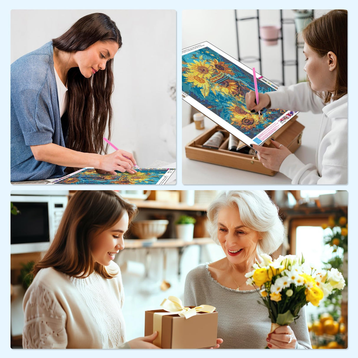 MISCER Flowers Diamond Art Kits for Adults, Sunflower Diamond Painting Kits for Beginners, 5D Full Drill Round Paint with Diamonds Pictures, Gem Art Painting DIY Crafts Kit Decor 12x16inch MISCER