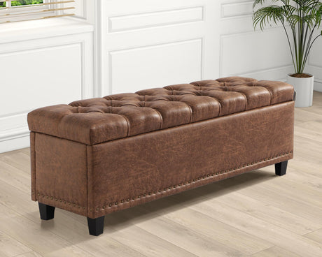 Grepatio 51" Ottoman Storage Benches, 30 Gallons End of Bed Storage Bench, Large Rectangular Ottoman, Button-Tufted Ottomans with Storage for Living Room Bedroom, Foot of Bed (Brown) Grepatio