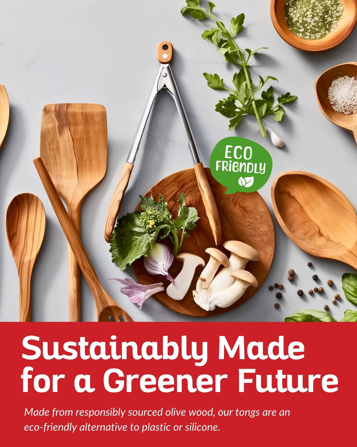 Boxiki Kitchen Tongs for Cooking with Wooden Tips - Wooden Tongs Ideal for BBQ, Salad, Toaster, Bread & Pickles - Made of Natural Olive Wood, Size 12 Inch Boxiki Kitchen