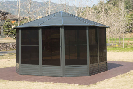Domi 13x13FT Solarium, Octagonal Sunroom Patio Hardtop Gazebo with Aluminum Frame, Galvanized Steel Roof, Detachable PE Screen, Sliding Door, Sun Room for Patio Rainy Day Sunlight domi outdoor living
