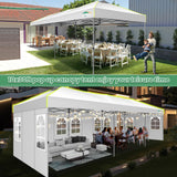 COBIZI 10x30 Pop Up Canopy with 8 Sidewalls, Canopy Tent for Parties, One Push Waterproof Commercial Wedding Canopy with Air Vent, UPF50+ Ez Outdoor Gazebo, Roller Bag, Sandbag, Stakes, Ropes, White COBIZI