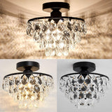 YYJLX Modern Small Crystal Ceiling Light Fixture Mini Black Semi Flush Mount Chandelier Light Fixture for Hallway Bedroom Bathroom Closet e26 YYJLX