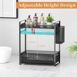 VITVITI 2 Tier Bathroom Organizer Countertop with Drawer, Metal Mesh Bathroom Counter Vanity Organizer Storage, Bath Room Shelf Sink Kitchen Spice Rack with Basket Hooks, Black VITVITI