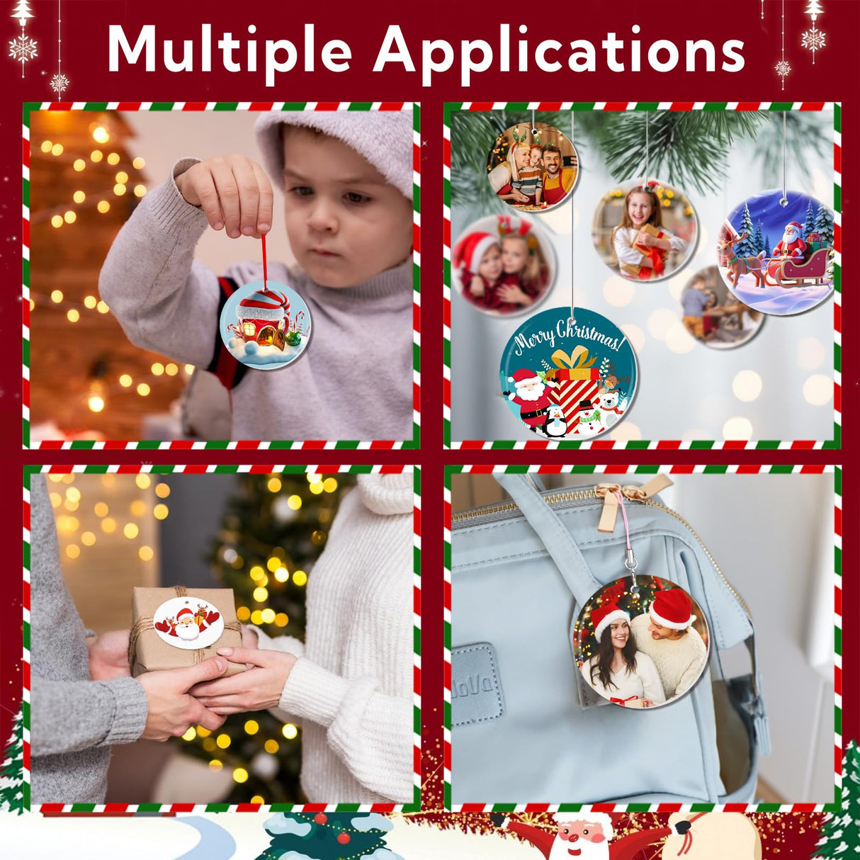 60 PCS Sublimation Ceramic Ornament Blank 3 Inch Round Two-Sided Printed White Ceramic Decoration Christmas Sublimation Ornament Blanks with Gold String for DIY Crafts Christmas Tree Decoration VZZNN