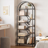 IDEALHOUSE Bookshelf 6 Tier Arched Bookcase 81.7in Tall Display Racks Geometric Open Storage Shelf Unique Book Rack Metal Frame Large Modern Book Shelf for Bedroom, Living Room, Home Office IDEALHOUSE