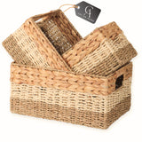 CHI AN HOME Wicker Storage Baskets, Set of 3 Water Hyacinth Storage Baskets For Organizing, Storage Bins Container for Shelves, Woven Pantry Baskets, 3-Pack, Natural, Built-in Carry Handles Chi An Home