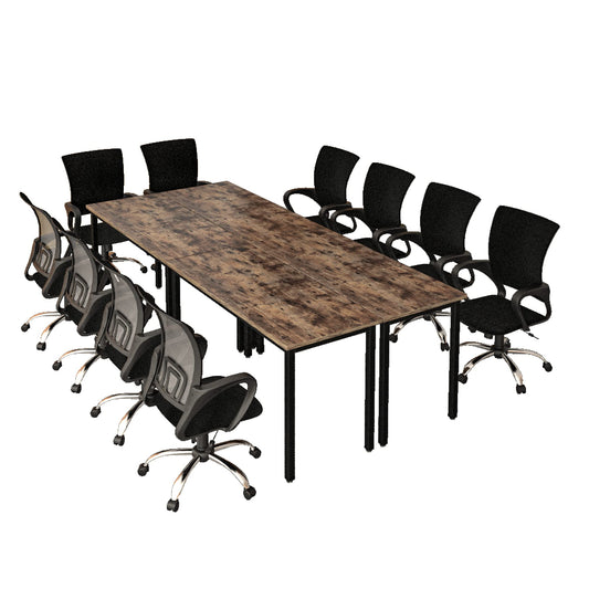 Bonzy Home 8ft Conference Tables Chair Set, 94.4"x47.2"x29.5" Table & 10pcs Chairs, Office Computer Desk and Chair Set for Meeting Room Study Printer Table for 10 People