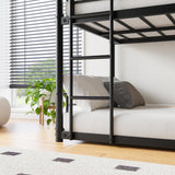 LUMISOL Triple Bunk Bed Twin Space Saving Bunks with Safety Guardrails and Dual Ladders, Heavy Duty Metal Bunk Bed Frame for Share Bedrooms, No Box Spring Required, Easy Assembly, Black LUMISOL