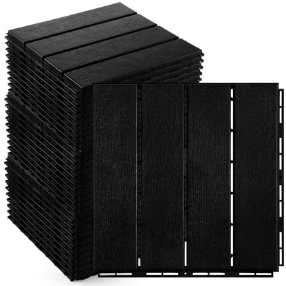 Treela 48 Pcs Plastic Interlocking Deck Tiles 12 x 12 Inch Patio Deck Tiles Waterproof Outdoor Flooring Composite Decking Boards Floor Decking Tiles for Porch Poolside Balcony Backyard (Black)