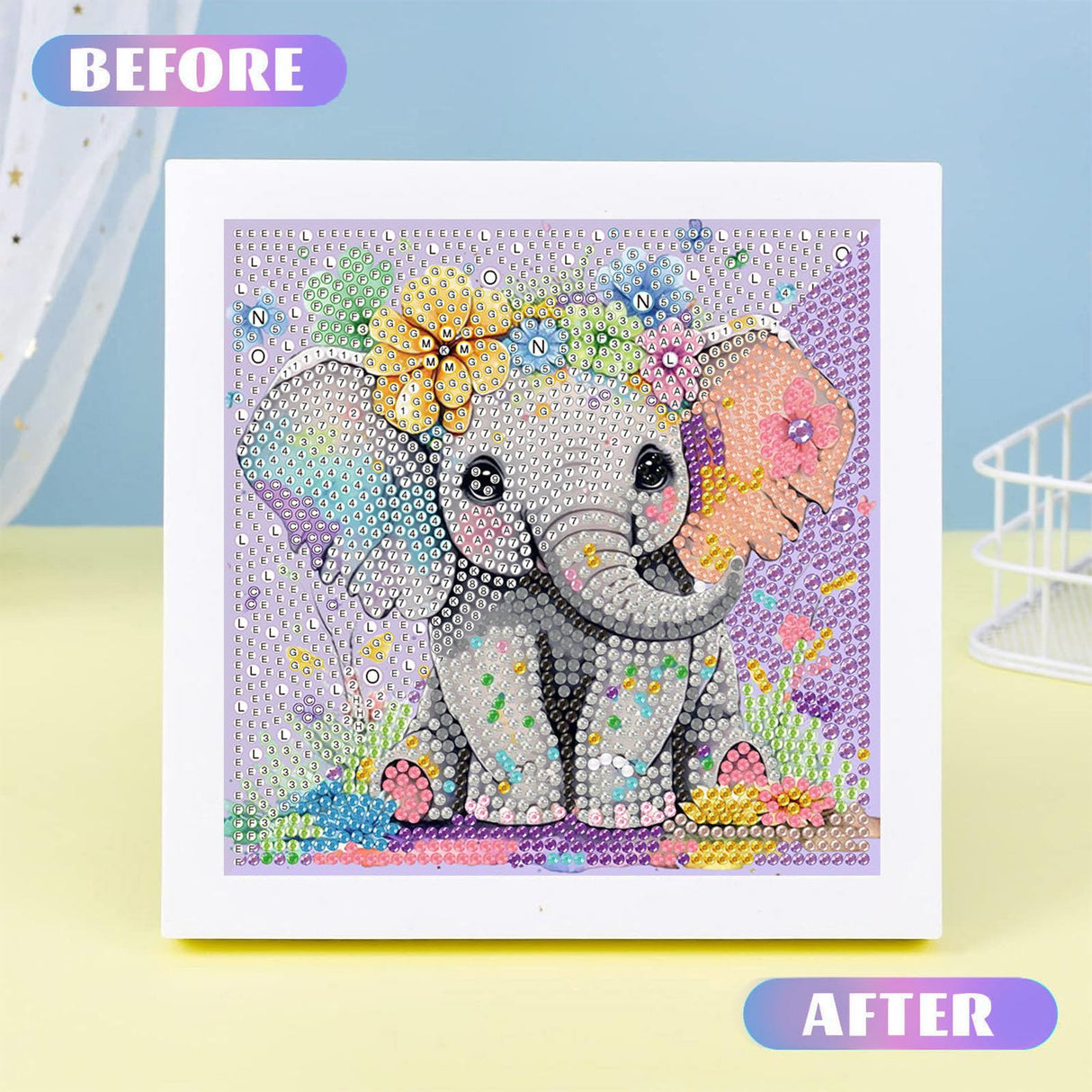 Elephant Diamond Art Painting Kits for Kids with Frame, Animal Diamond Art for Kids Ages 4-8-12, Easy Kid Gem Painting Kit with Beautiful Package for Gift Home Wall Decor (7x7 inch) xackcme