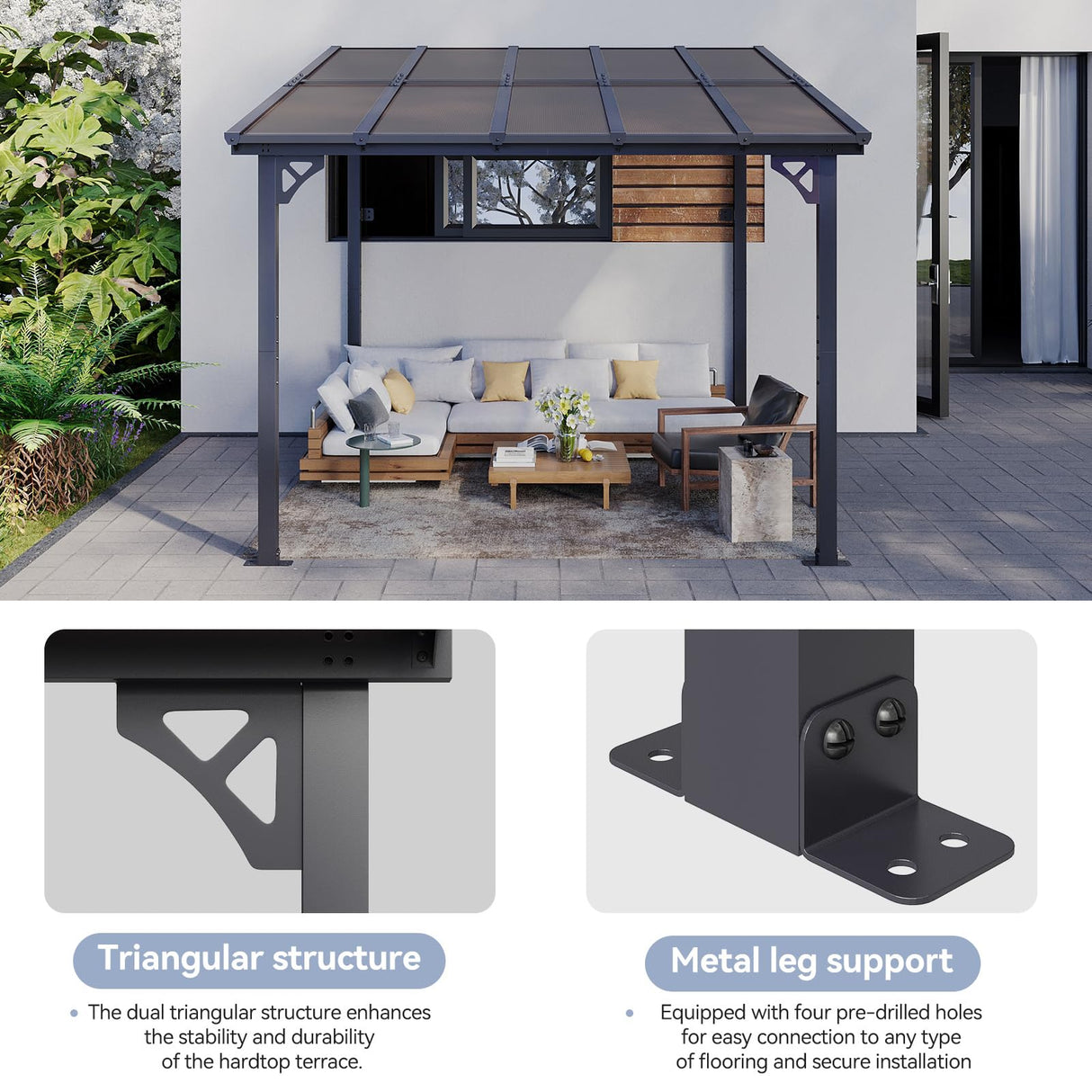 oneinmil 10 x 8FT Hardtop Gazebo for Patio, Outdoor Aluminum Wall-Mounted Gazebo Pergola with Sloped Roof, Heavy Duty Awnings for Patio Covers, Backyard, Deck, Garden oneinmil