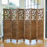 Svimi Folding Room Divider, 5.6Ft 6 Panels Wood Carved Privacy Screens, Free Assembled Freestanding Portable Reversible Functional Decorative Partition for Home Office Restaurant Bedroom (Brown) Svimi