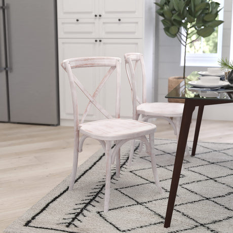 Merrick Lane Bardstown Bistro Style Wooden Dining Chair - Lime Wash - High X-Back Merrick Lane