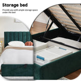 YUHUASHI Queen Size Hydraulic Storage Bed, Upholstered Platform Bed Frame, Modern Wingback Design Headboard, Velvet Fabric with Hydraulic Support Bars, No Box Spring Required (Ink Green, Twin) YUHUASHI