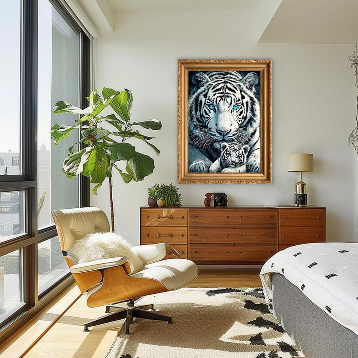 RICUVED White Tiger Diamond Painting Kits for Adults, 5D Diamond Painting Animal Diamond Art Kits for Beginners, Full Drill Diamond Art Diamond Gem Diamond Painting Kits for Home Wall Decor 12x16Inch RICUVED