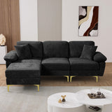 OUYESSIR L Shaped Sectional Sofa Couch, 3 Seat Velvet Sofa with Ottoman and Pillows, Upholstered Comfy Couch Sleeper for Living Room, Bedroom, 91 inches (Black) OUYESSIR