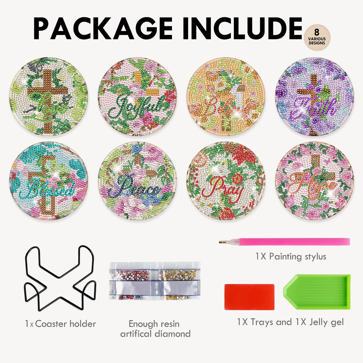 Diamond Painting Art Coaster Kit - 8 PCS Cross Christian Diamond Art Coaster Set With Bible Verse Religious Gem Art Coaster Non Slip Diamond Painting Kits Inspirational Gift for Adults Beginners Xmas INCOK