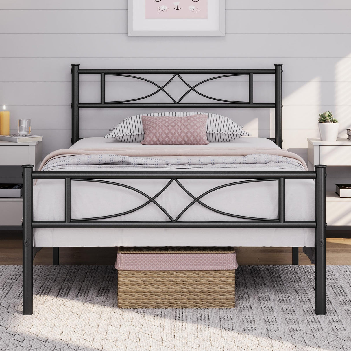 Yaheetech Twin Size Bed Frame Metal Platform Bed with Curved Design Headboard Footboard/No Box Spring Needed/Mattress Foundation/Heavy-Duty Support/Easy Assembly/Black Yaheetech