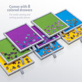 Tektalk 2000 Piece Foldable Felt Jigsaw Puzzle Board with Height Adjustment, Puzzle Table with 2 Felt Cover & 8 Sorting Trays/Drawers, Easel with Legs, Enclosed with 4 Roller Wheels - Light Gray Tektalk