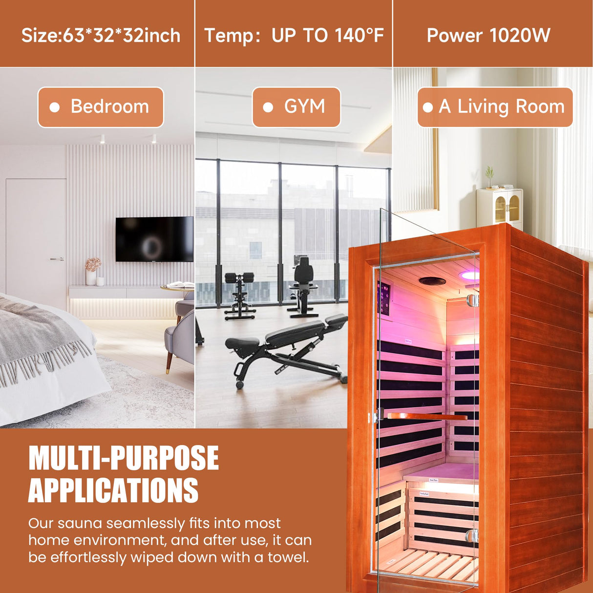Far Infrared Sauna for Home Indoor Sauna Wooden Dry Saunas for 1 Person 1020W 110V with Control Panel, Bluetooth Speaker, Reading Lamp ToTibuy