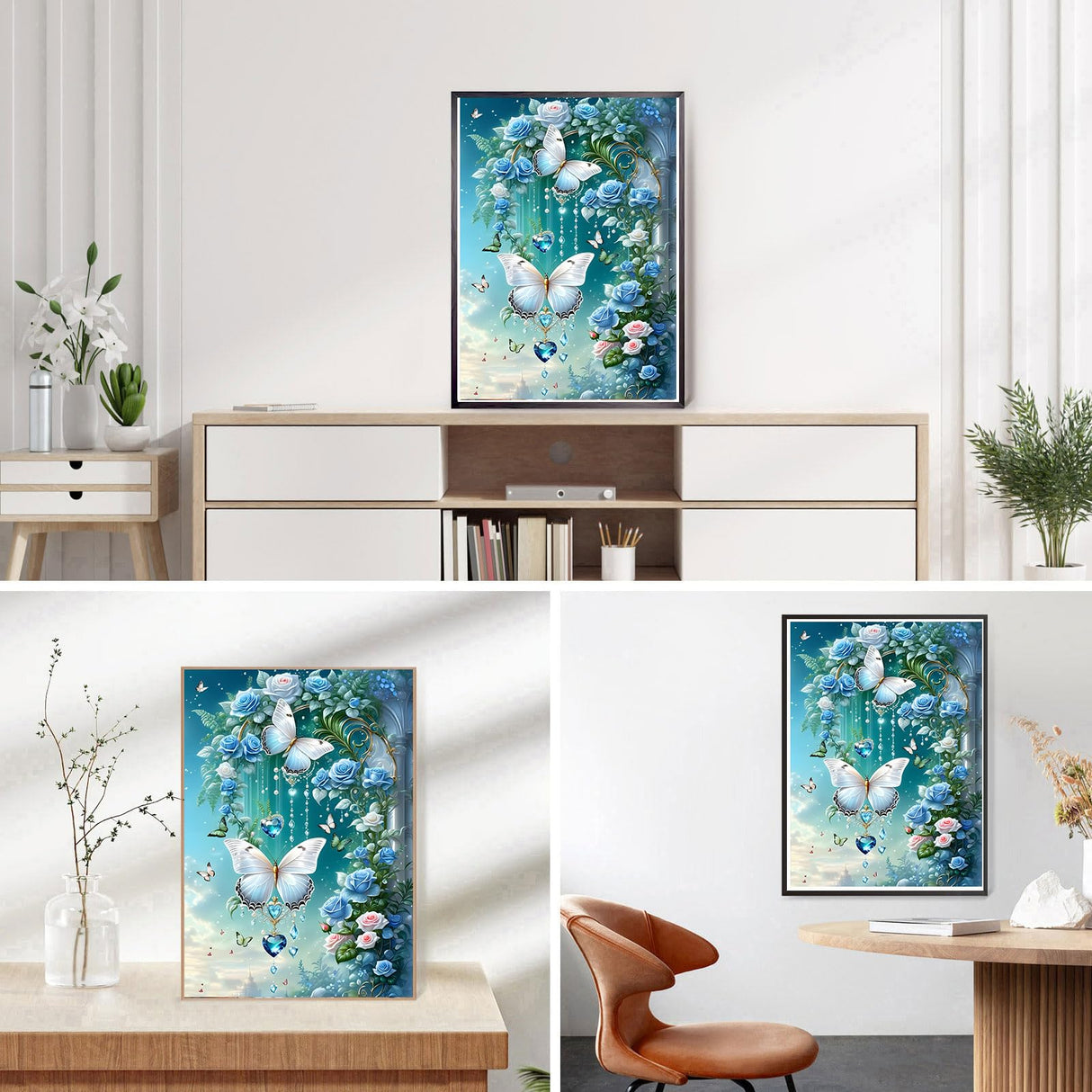 DPHERO DIY Blue Flowers Diamond Painting Kits for Beginners Adults,5D Butterfly Diamond Art Kits,Round Full Drill Fantasy Diamond Painting Art,DIY Painting by Numbers Diamond Art Painting 12x16 inch DPHERO