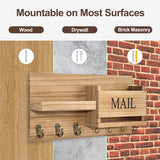 Lwenki Mail Organizer for Wall Mount – Key Holder with Shelf Includes Letter Holder and Hooks for Hallway Farmhouse Decor – Rustic Wood with Flush Mounting Hardware (16.5” x 9.1” x 3.4”) (Wood) Lwenki