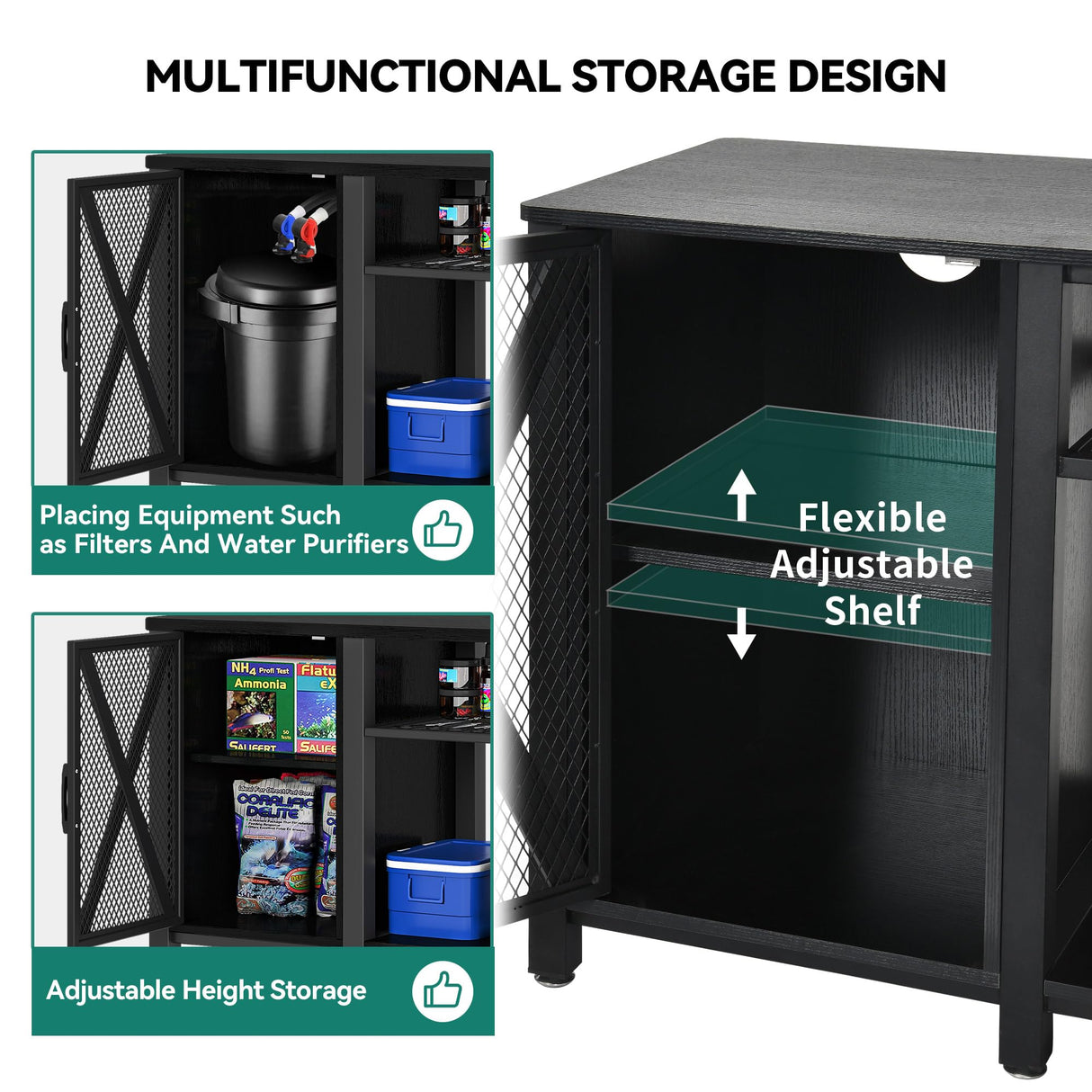 DWVO 55-75 Gallon Aquarium Stand with Power Outlets, Cabinet for Fish Tank Accessories Storage - Heavy Duty Metal Fish Tank Stand Suitable for Turtle Tank, Reptile Terrarium, 860LBS Capacity, Black DWVO