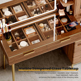 Vanity Desk with 29.53" HD Lighted Mirror, 47.24" Big Modern Vanity Desk with Mirror and Lights, Makeup Vanity with 5 Drawers and Storage Shelves and Charging Station,Brown Arulvmrn