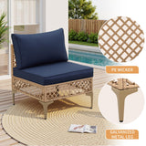 FHFO 7 Piece Outdoor Wicker Patio Furniture Set, Rattan Sectional Sofa Couch, Patio Conversation Set with Cushion & Coffee Table, for Backyard Poolside Porch Garden, Yellow/Blue FHFO