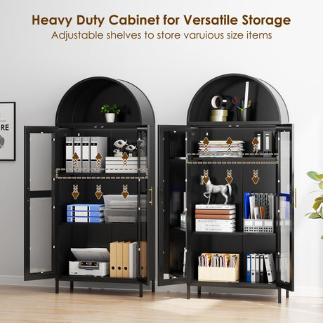VEXPOR 73 in Tall Metal Arched Cabinet, Kitchen Pantry Cabinet with Glass Door, Modern Farmhouse Arched Bookcase with 2 Adjustable Shelves for Dining Room and Living Room, Black, Assembly Required VEXPOR