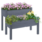 Outsunny 34"x34"x28" Raised Garden Bed, 2-Tier Elevated Wood Planter Box for Backyard, Patio to Grow Vegetables, Herbs, and Flowers, Gray Outsunny