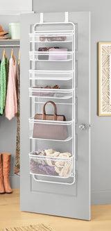 Whitmor Over The Door Organizer - 6 Sections - Pantry, Bathroom, Accessory Organizer - Metal and Mesh - White Whitmor