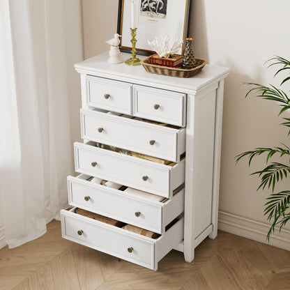 BLANKSPACE White Farmhouse Dresser, 6 Chest Drawer Dresser for Bedroom, Large Capacity Nightstand, Modern Tall Wood Cabinet for Bedroom, Living Room, Closets, Hallway - WoodArtSupply