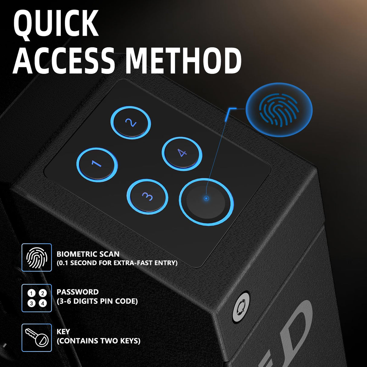 Urban Deco Biometric Handgun Gun Safe for Nightstand, Desk, Bed Side - Pistol Safe, Hand Gun Safe for Car, Biometric Gun Safe for Handgun with Fingerprint, PIN Code, Key Access Urban Deco