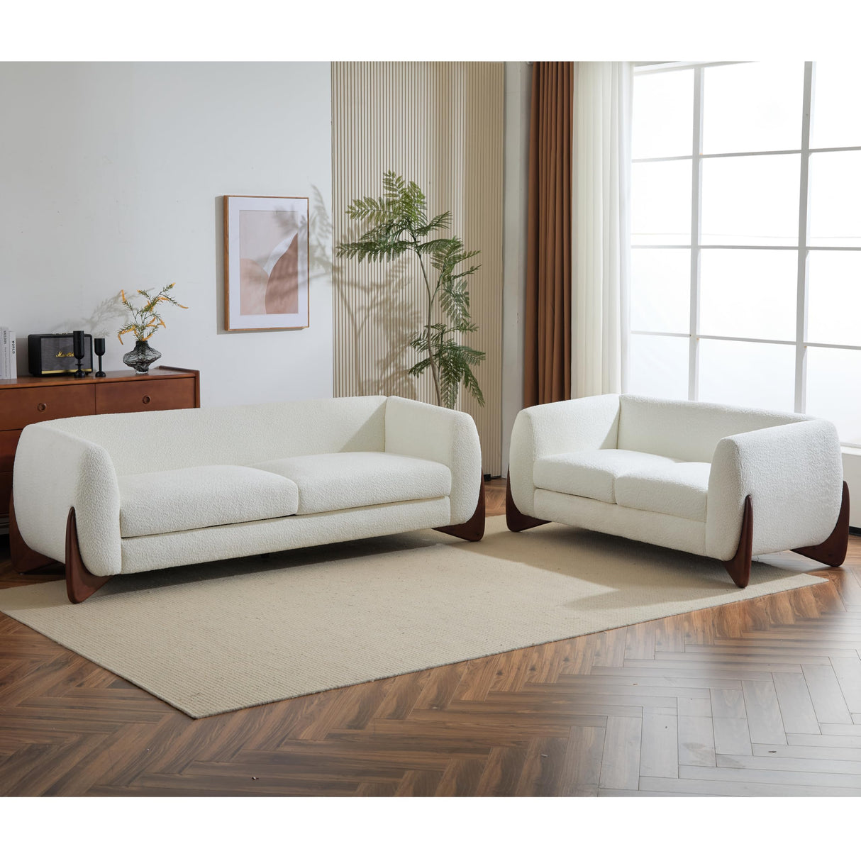 Christopher Knight Home Almad 2 Pieces Sofa Couch Set, Cozy 3-Seater Sofa and Loveseat for Living Room, Upholstered Couch Chair, Soft Seating Lounge Sofa with Wood Frame, Fabric, Beige Christopher Knight Home
