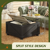 WLIVE Farmhouse Coffee Table,Square Wood Lift Top Coffee Table with Storage,Center Table for Living Room,Home Office,Black and Grey Oak WLIVE