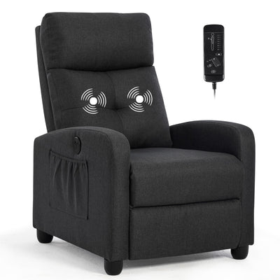 Sftaiyou Power Massage Small Recliner Chair, Fabric Recliners for Adults, Adjustable Home Theater Seating with Lumbar Support, Modern Reclining Sofa Chair for Living Room Bedroom (Black)
