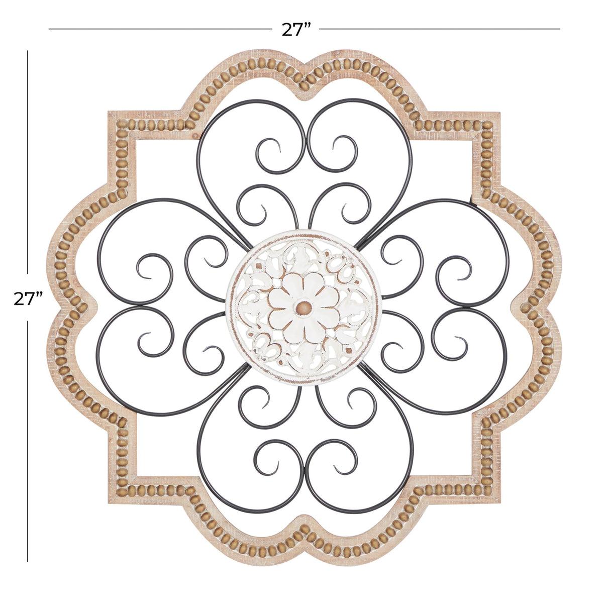 Deco 79 Wooden Scroll Home Wall Decor Carved Beading Wall Sculpture with Metal Accents, Wall Art 27" x 1" x 27", Brown Deco 79