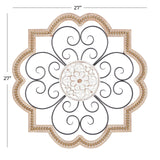 Deco 79 Wooden Scroll Home Wall Decor Carved Beading Wall Sculpture with Metal Accents, Wall Art 27" x 1" x 27", Brown Deco 79