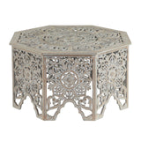 Deco 79 Wooden Floral Handmade Living Room Coffee Table Intricately Carved Table with Hollow Interior, Center Table 33" x 33" x 18", Light Gray Deco 79