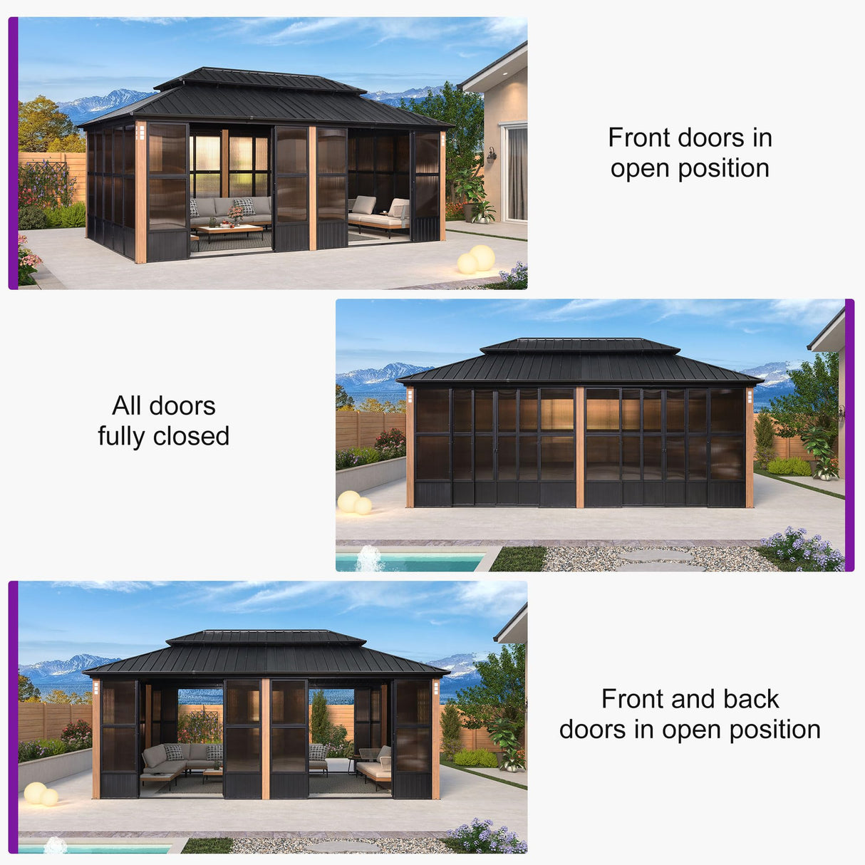 PURPLE LEAF 12' X 20' Sunroom Patio Hardtop Gazebo Double Top Galvanized Steel Roof Outdoor Screen House Aluminum Solarium Backyard Sun Room PURPLE LEAF