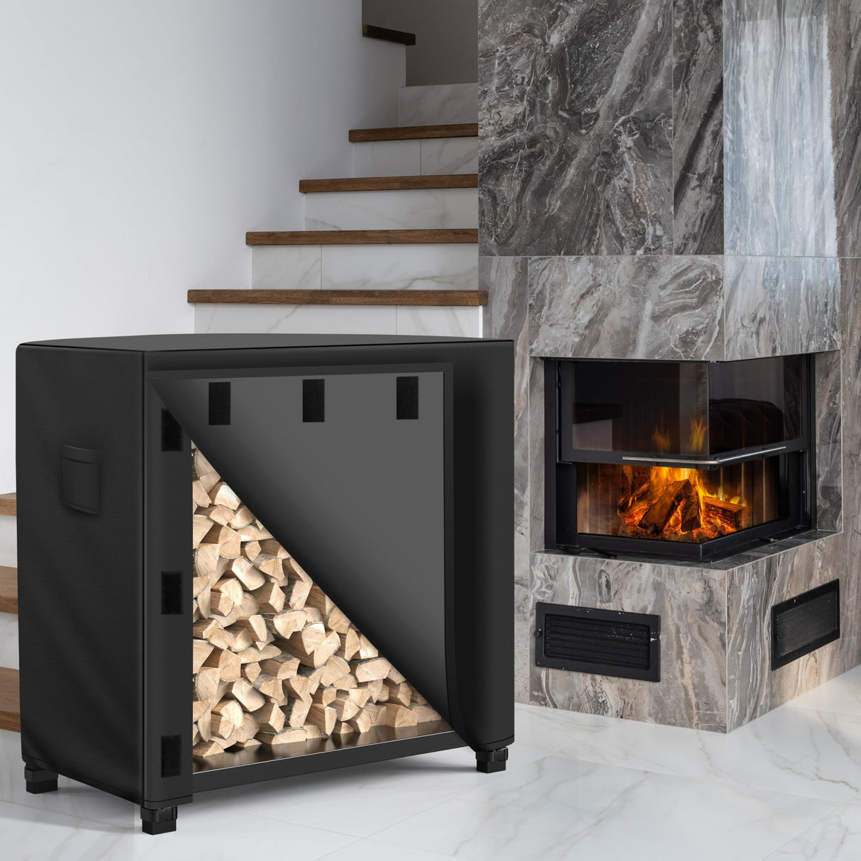 WLEAFJ Outdoor Firewood Rack Cover 4 feet, Log Rack Cover Waterproof, Wood Cover for Log Holder, 48" W x 24" D x 41" H, Black WLEAFJ