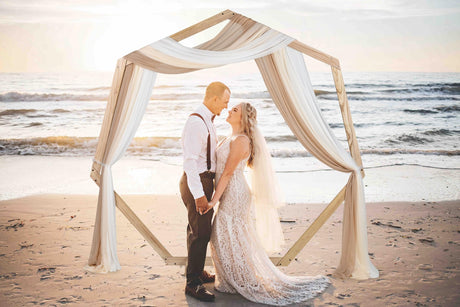 Lvydec 3 Panels Wedding Arch Draping Fabric, 30" x 20ft Mixed Color Chiffon Fabric Drapery Sheer Backdrop Curtain for Wedding Ceremony Party Decoration (Elegant Neutral) Lvydec
