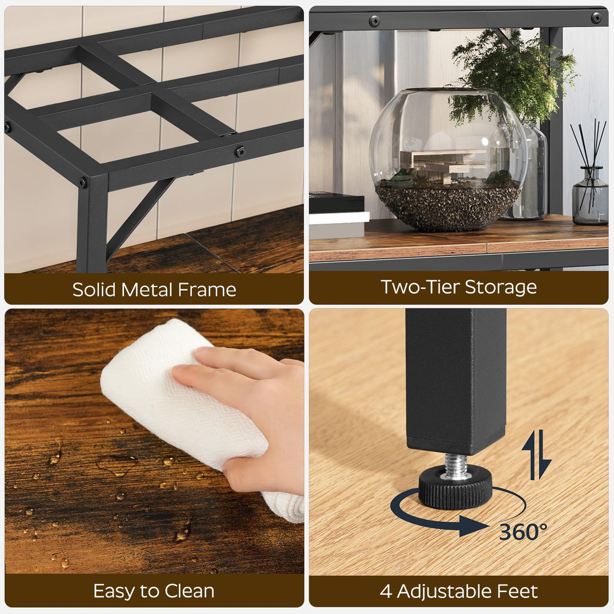 MAHANCRIS 20 Gallon Fish Tank Stand, Aquarium Stand with 2-Tier Storage Shelves, Heavy Duty Breeder Turtle Terrarium Stand Rack for Home Office, 24.0" L x 11.8" W x 24.4" H, Rustic Brown FTHR2001 MAHANCRIS