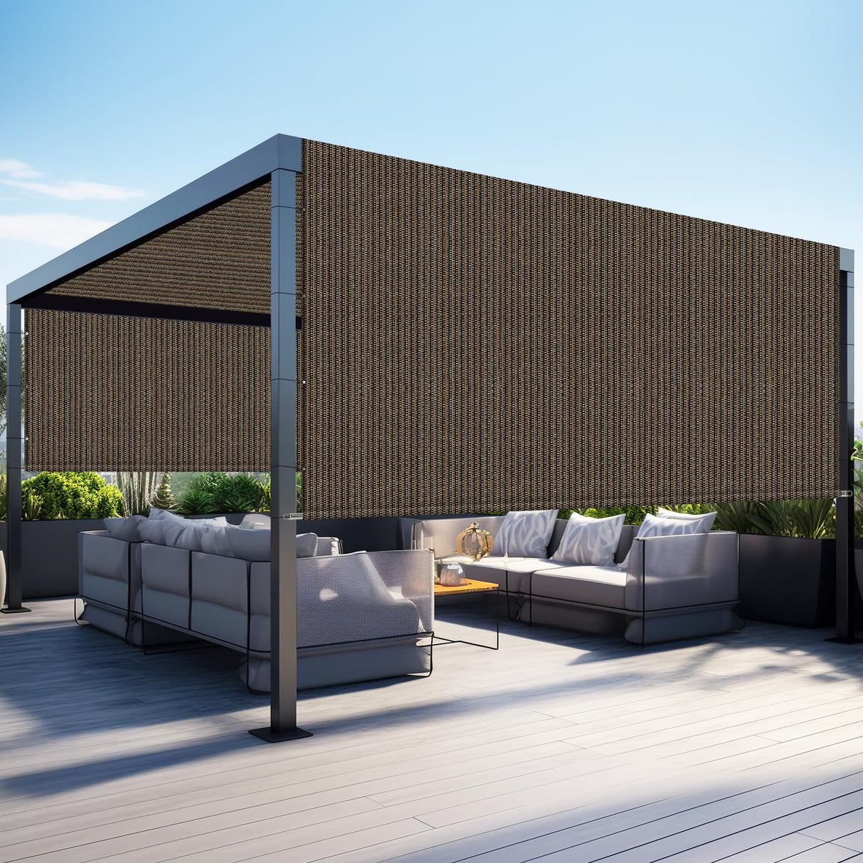 Amagenix 8' W x 12' L Mocha Pergola Sun Shade Canopy Replacement Cover, Privacy Screen with Grommets and Stainless Steel Weighted Rods for Outdoor Patio Amagenix