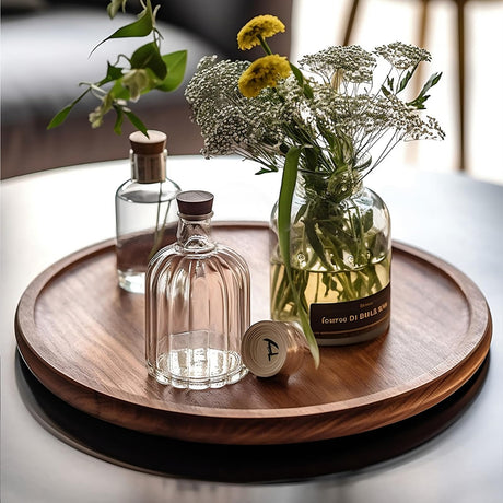 Round Wood Tray Made of Acacia Wood,Decorative Tray for Kitchen Dining Room Table Wood Tray for Home Decor Coffee Table Tray for Coffee Table and Home Decor ELTNEGSA